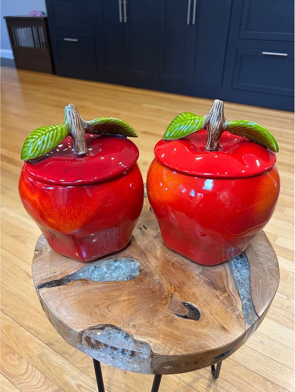 California Pottery Vintage Red Apple Ceramic Canister Set MCM McCoy Pottery